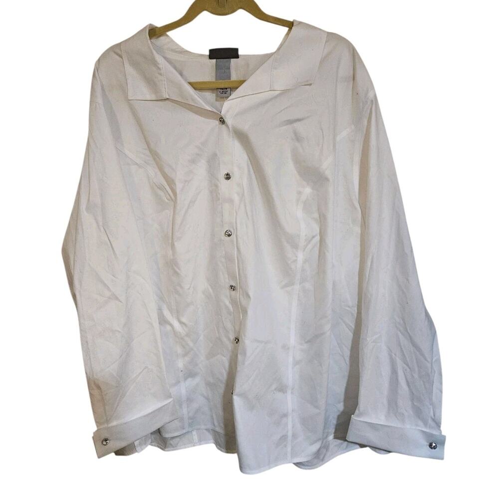 NWT Catherines Non Iron Button Front Blouse Solid Classic Bling Buttons 4X